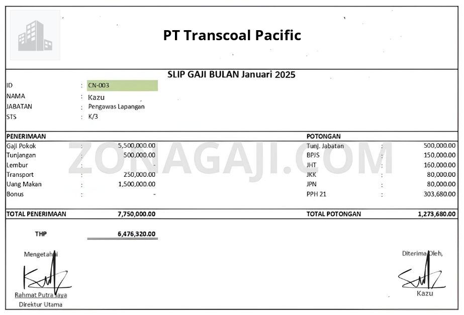 Slip Gaji PT Transcoal Pacific
