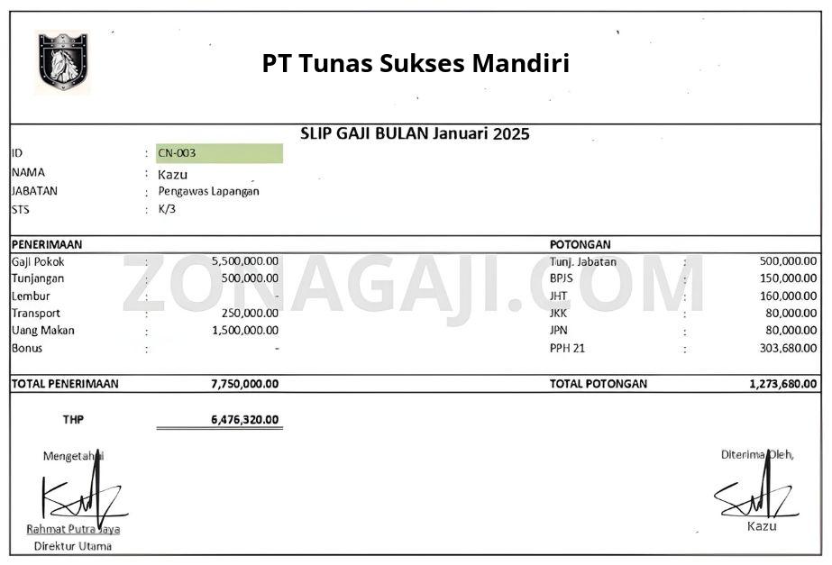 Slip Gaji PT Tunas Sukses Mandiri