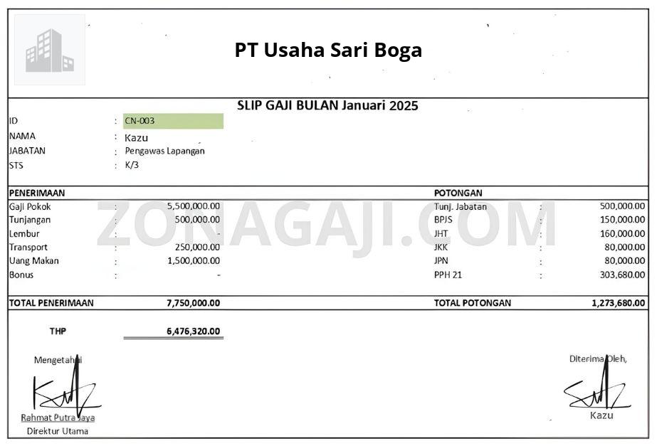Slip Gaji PT Usaha Sari Boga