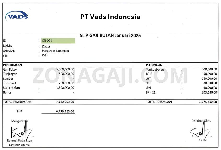 Slip Gaji PT Vads Indonesia