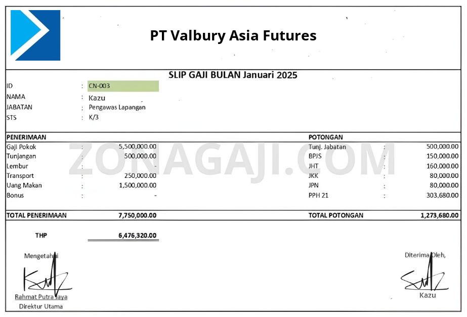 Slip Gaji PT Valbury Asia Futures