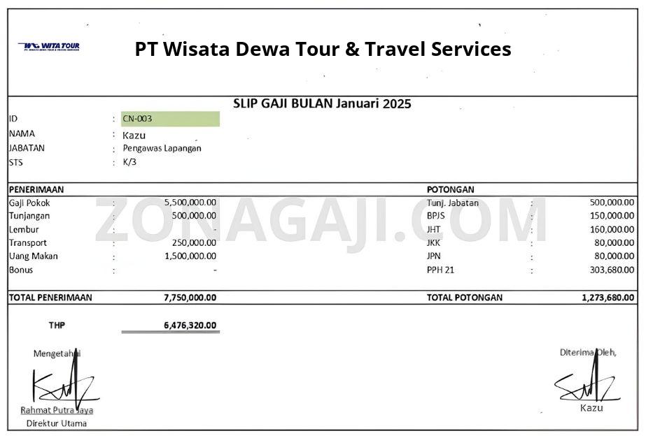 Slip Gaji PT Wisata Dewa Tour & Travel Services