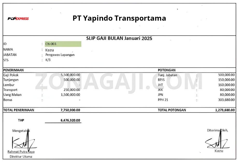 Slip Gaji PT Yapindo Transportama