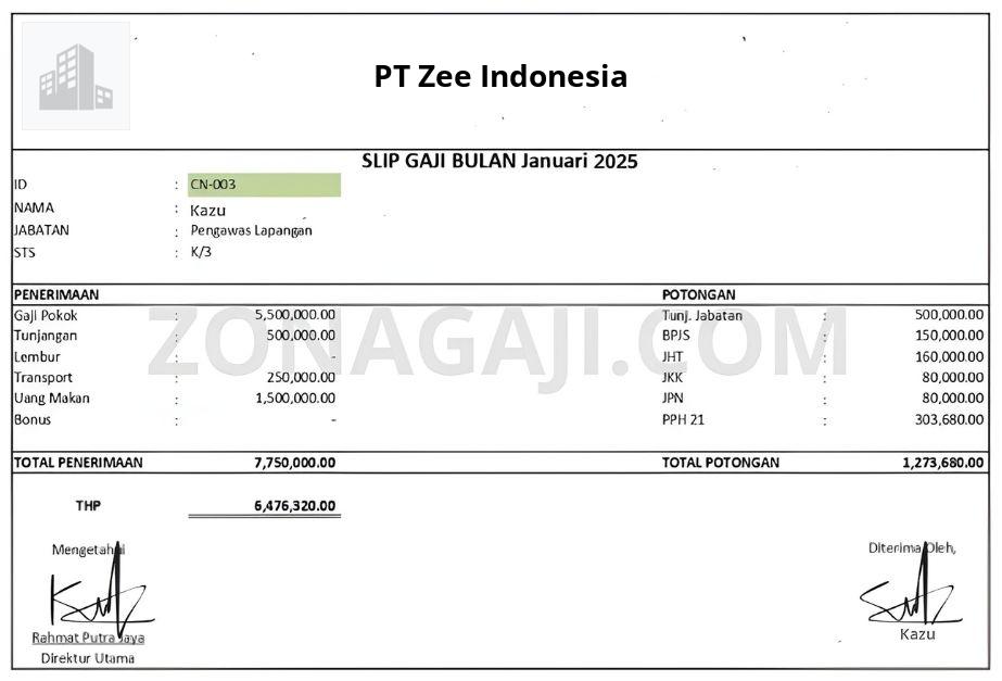 Slip Gaji PT Zee Indonesia