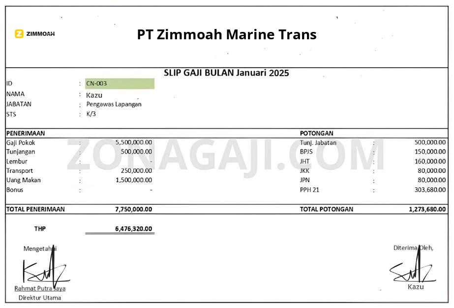 Slip Gaji PT Zimmoah Marine Trans