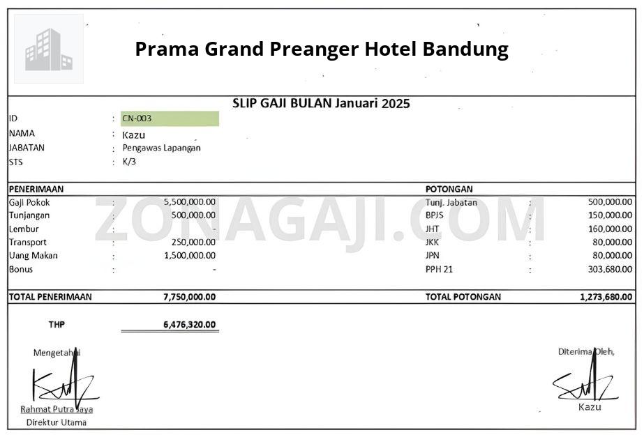Slip Gaji Prama Grand Preanger Hotel Bandung