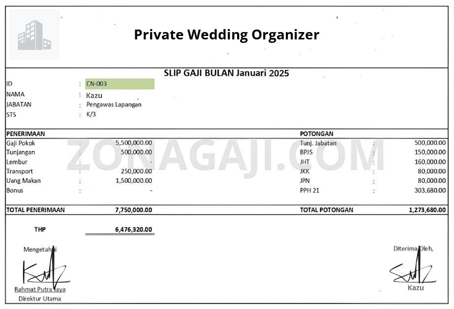 Slip Gaji Private Wedding Organizer