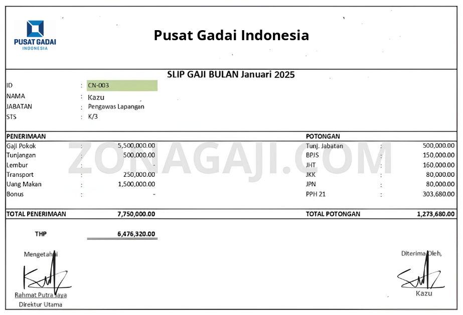 Slip Gaji Pusat Gadai Indonesia