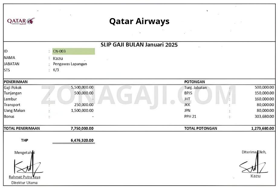 Slip Gaji Qatar Airways