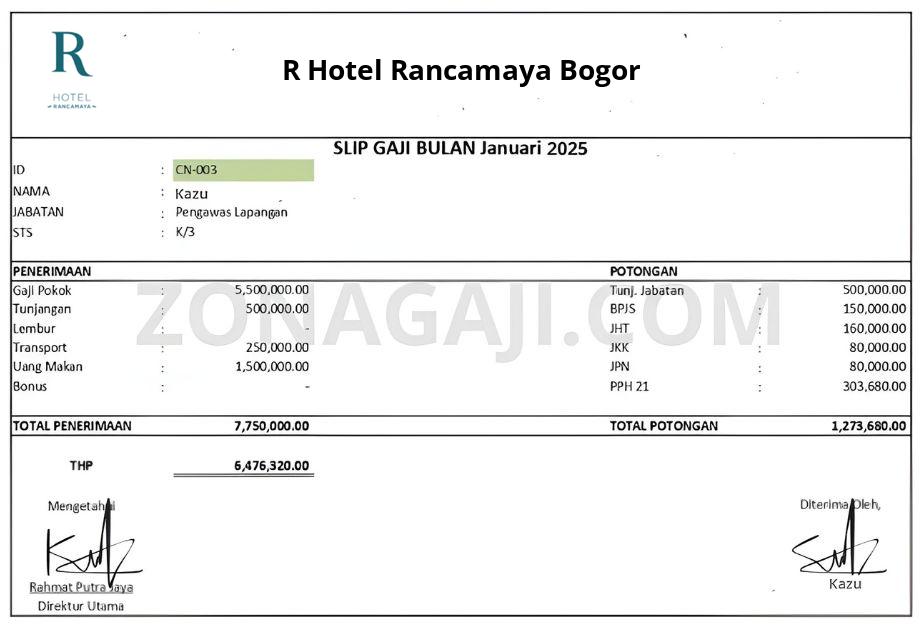 Slip Gaji R Hotel Rancamaya Bogor
