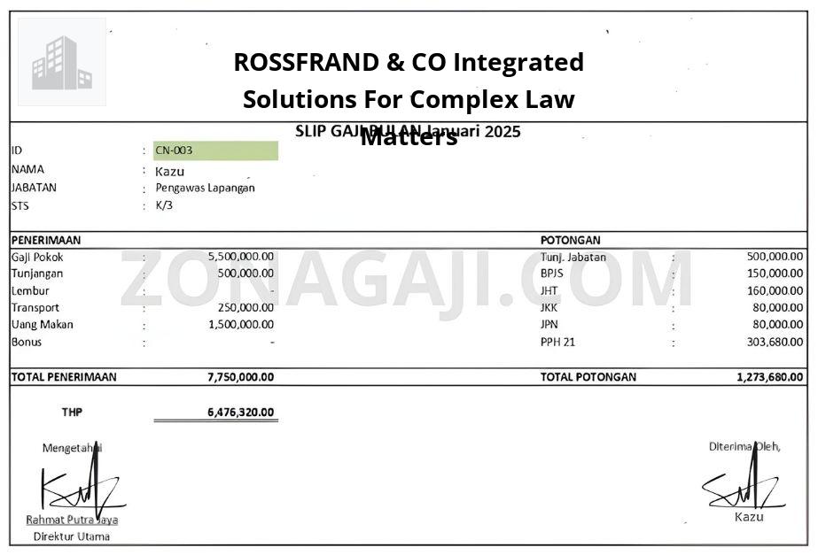Slip Gaji ROSSFRAND & CO Integrated Solutions For Complex Law Matters
