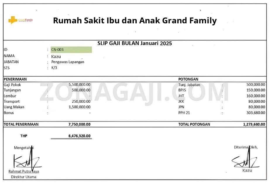 Slip Gaji Rumah Sakit Ibu dan Anak Grand Family