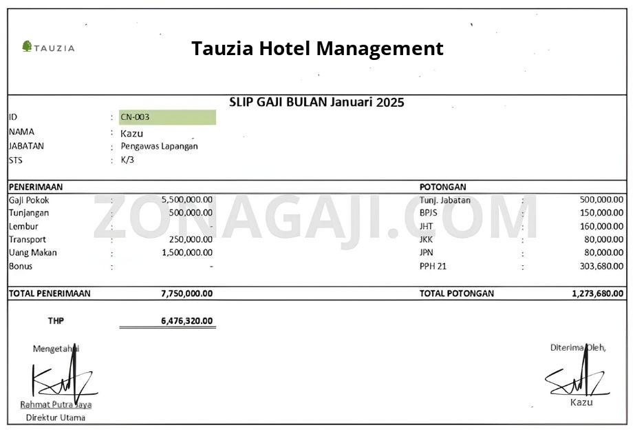 Slip Gaji Tauzia Hotel Management