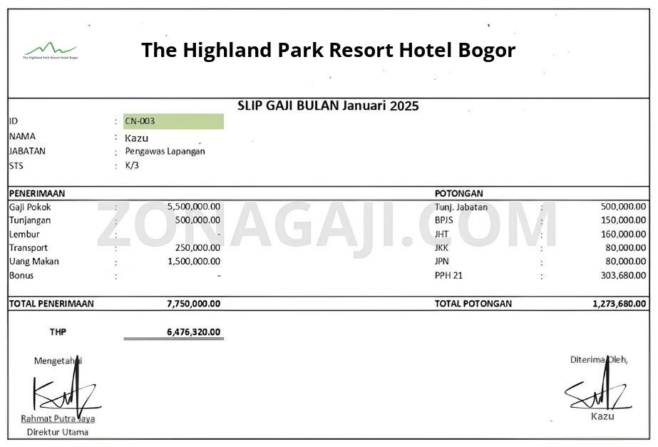 Slip Gaji The Highland Park Resort Hotel Bogor
