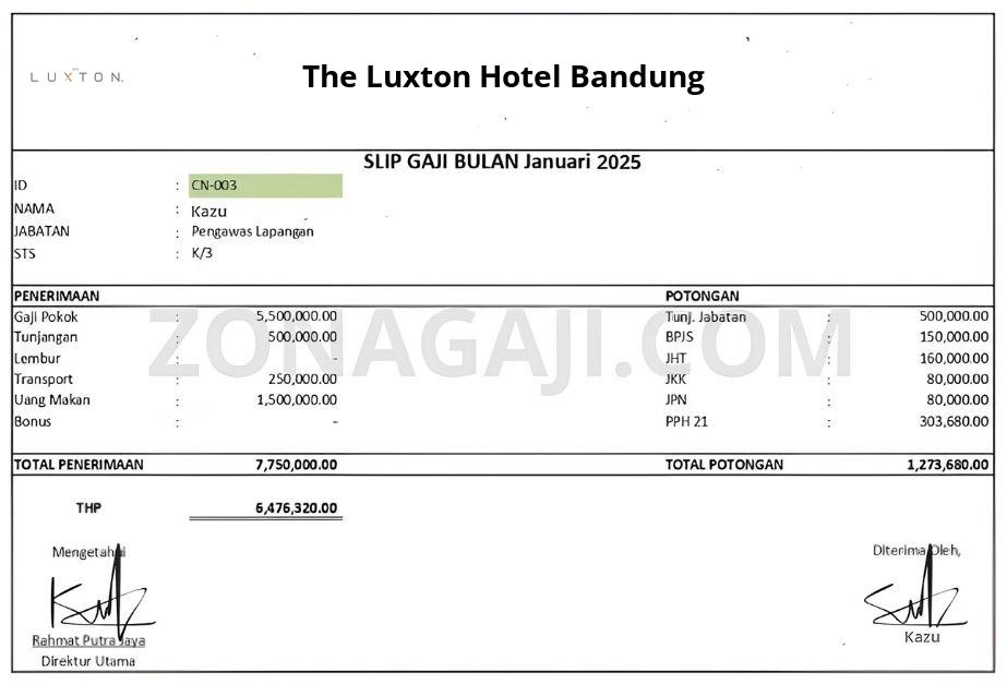 Slip Gaji The Luxton Hotel Bandung
