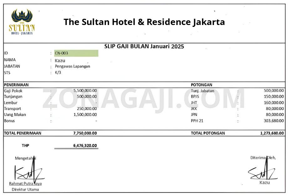 Slip Gaji The Sultan Hotel & Residence Jakarta