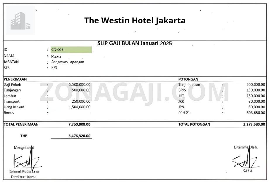 Slip Gaji The Westin Hotel Jakarta