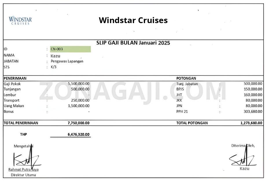 Slip Gaji Windstar Cruises